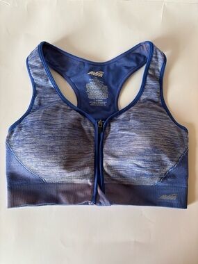 Avia Blue Heather Front-Zip Racerback Sports Bra